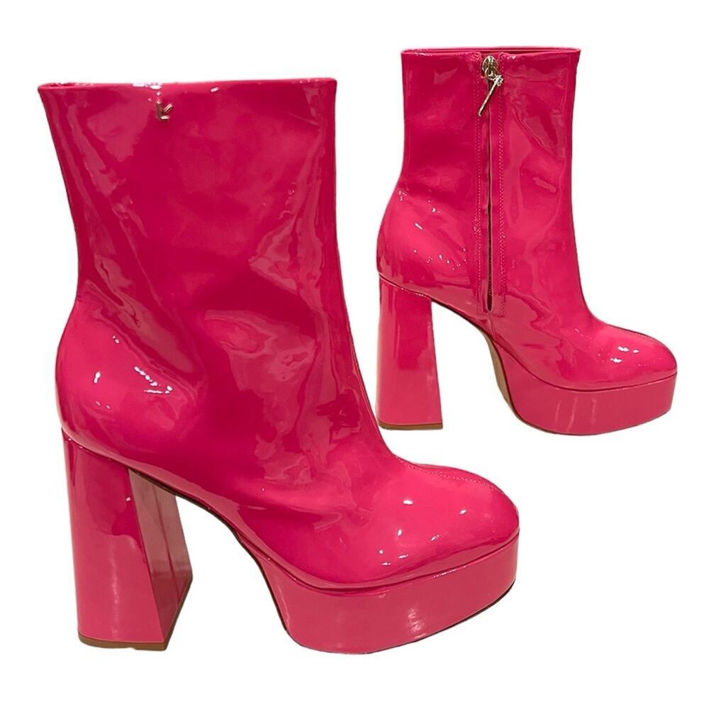 Larroude Dolly Boot in Pink Patent Leather - Picture 3 of 11